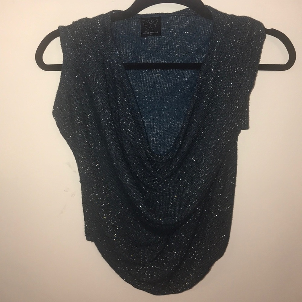 Emerald and gold sleeveless cowl neck top